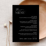 Menú de cena Boda NOIR 5x7 Tarjeta<br><div class="desc">La colección NOIR presenta un color negro clásico y un impresionante y moderno tipo de letra caligrafía, creando un aspecto elegante y sofisticado. Esta colección es perfecta para parejas que desean crear un ambiente atemporal y clásico para su evento especial. El audaz esquema de color negro crea un sorprendente contraste...</div>