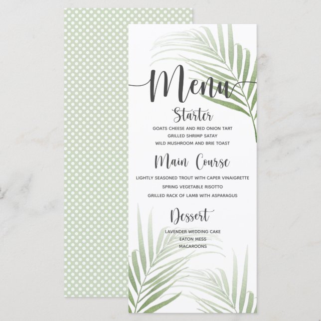 Menú de cena Boda Palm Tropical (Anverso / Reverso)