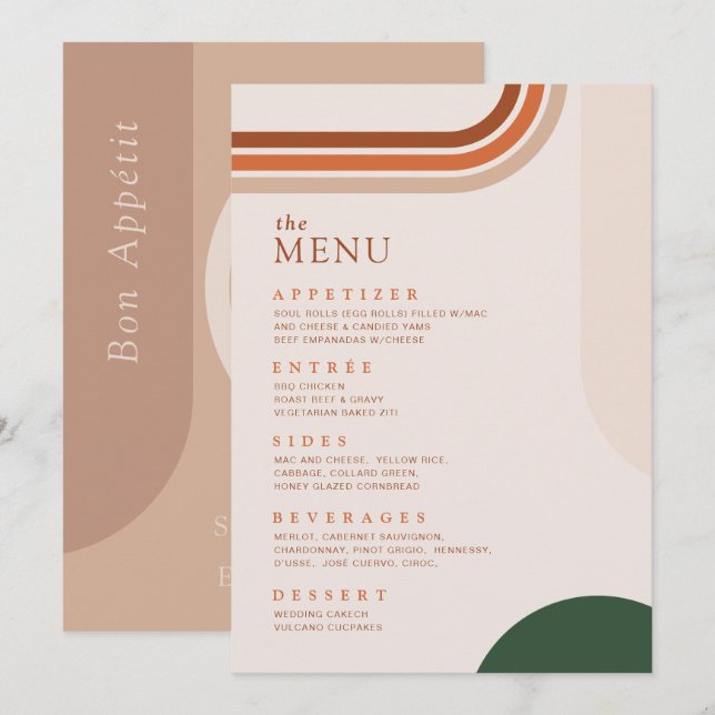 Menú de Cena Boho Arch Terracota Óxido Beige (Anverso / Reverso)