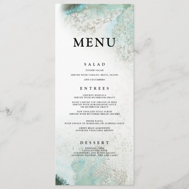 Menú de cena color agua de Ombre | VERDE (Anverso)