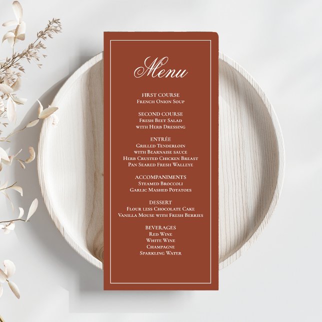 Menú de cena con guión de Boda de Borgoña (Elegant burgundy wedding dinner menu. )