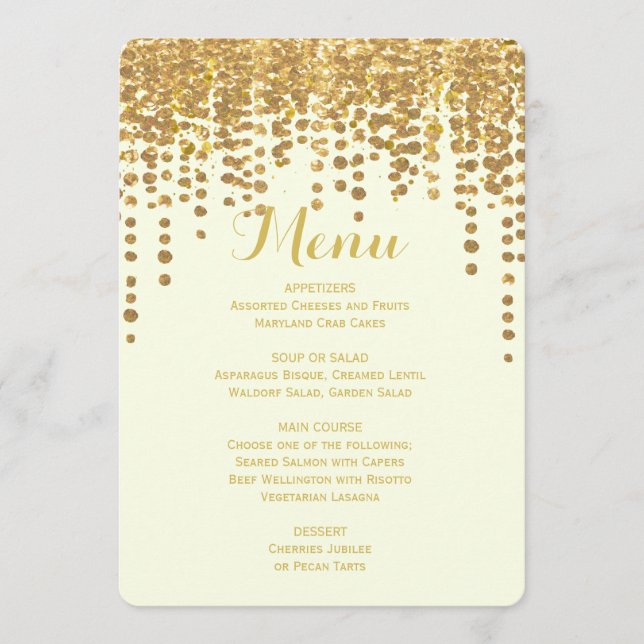 Menú de cena | confetti de efecto metalizado dorad (Anverso)