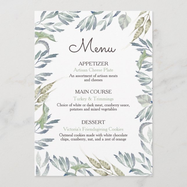 Menú de cena de Acción de Gracias rústica de Frien (Anverso)