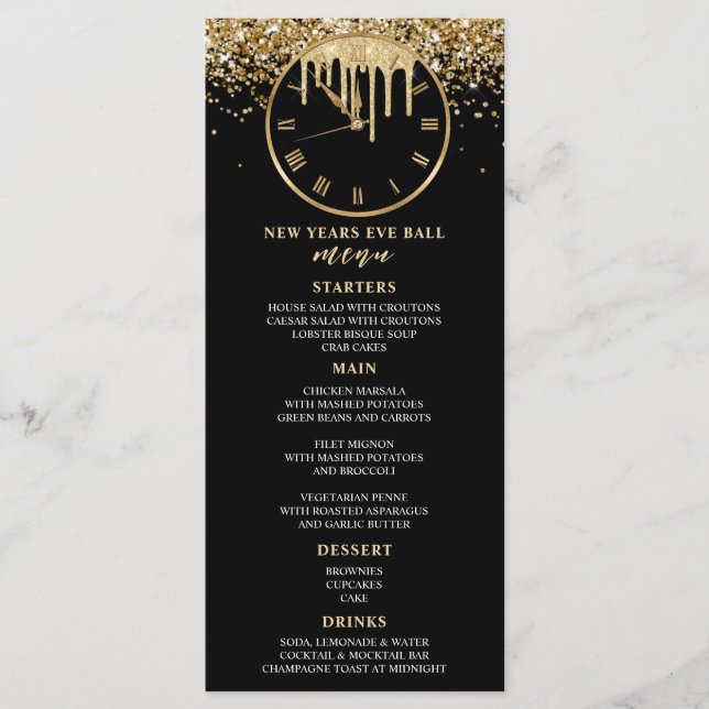 Menú de cena de Año Nuevo Fiesta (Anverso)