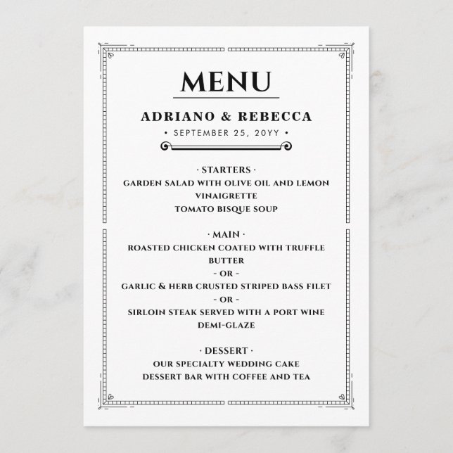 Menú de Cena de Boda (Anverso)