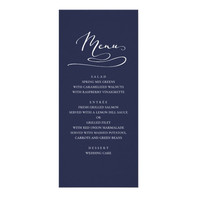 Menú de cena de boda azul simple moderno (Frente)
