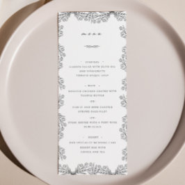 Menú de cena de Boda blanco y negro con flores