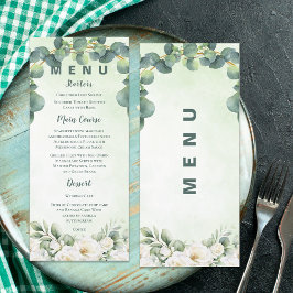 Menú de cena de boda botánica verde eucalipto