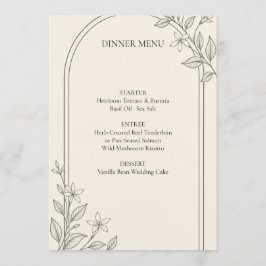 Menú de cena de boda botánico de olivo detallado