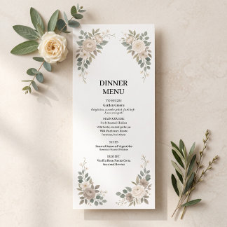 Menú de cena de boda botánico verde salvia