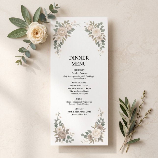 Menú de cena de boda botánico verde salvia (Subido por el creador)