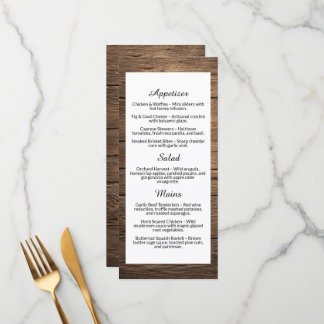 Menú de Cena de Boda Campestre con Grano de Madera