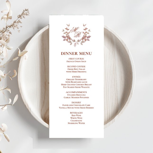 Menú de cena de Boda clásico con guión de borgoña (Wedding burgundy motif menu card template. )