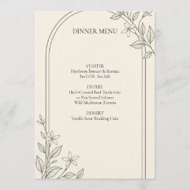 Menú de cena de boda con arco botánico de olivo
