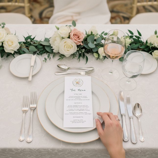 Menú de cena de boda con boceto botánico floral (Subido por el creador)