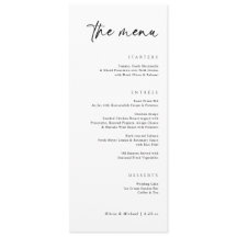 Menú de cena de boda con letra elegante moderna
