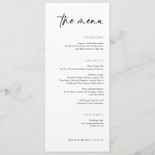 Menú de cena de boda con letra elegante moderna