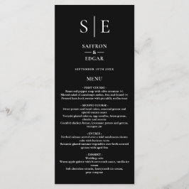 Menú de cena de boda con monograma en blanco y neg