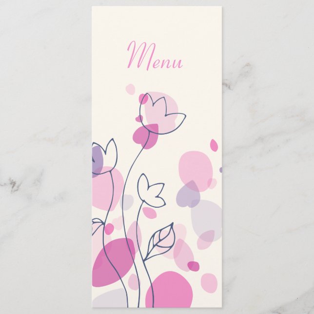Menú de cena de boda con pétalos de flores moderna (Anverso)