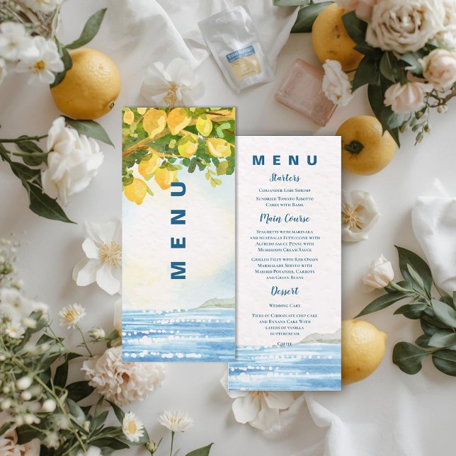 Menú de cena de boda costera en el bosque de limon (Mediterranean Lemon Grove Coastal Wedding Dinner Menu)