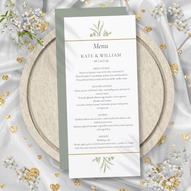 Menú de Cena de Boda de Acuarela con Verde Eucalip (Watercolor Greenery Eucalyptus Wedding Dinner Menu)