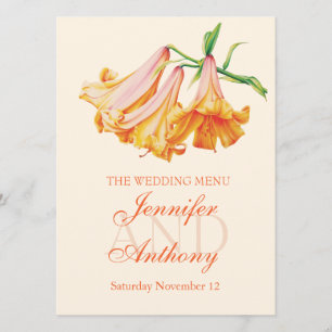 Menú de cena de boda de Lily bell fine art