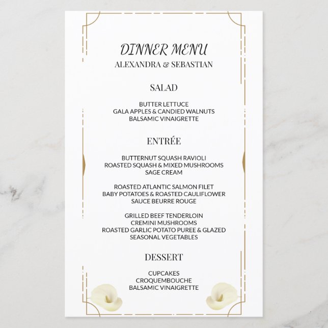 Menú de cena de boda de lirio de llama con doble v (Anverso)