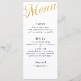 Menú de cena de boda dorado. Decoración de mesa el