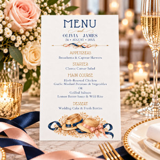 Menú de cena de boda elegante chic vintage costero