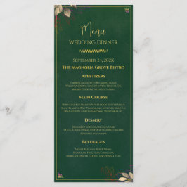 Menú de cena de boda elegante esmeralda verde y do