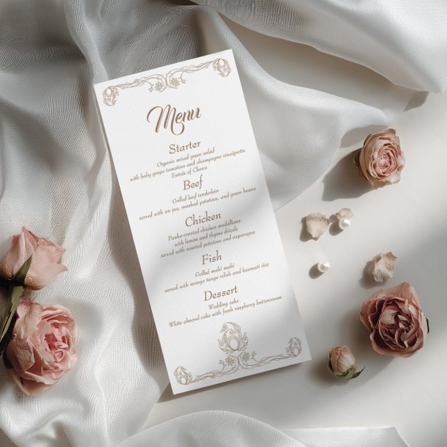 Menú de cena de boda elegante – Filigrana de rosa  (Subido por el creador)