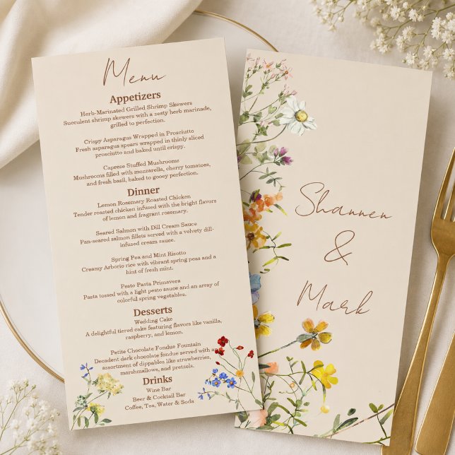 Menú de cena de boda en jardín de flores silvestre (Subido por el creador)