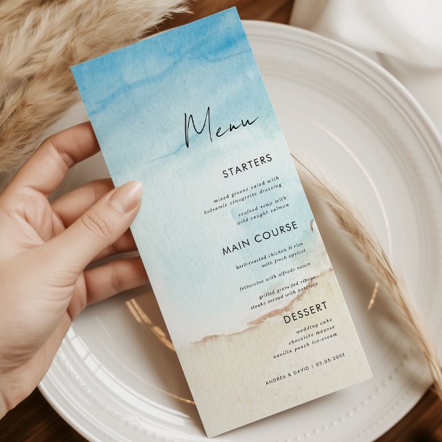 Menú de cena de boda en la playa con océano de acu (Subido por el creador)