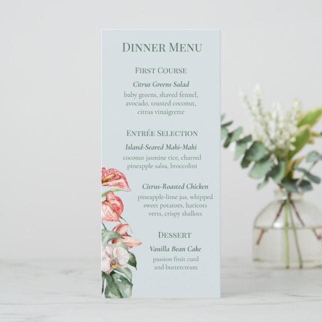 Menú de Cena de Boda Floral Elegancia Tropical (Anverso de pie)