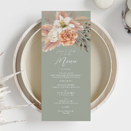 Menú de Cena de Boda Floral Melocotón Verde Salvia