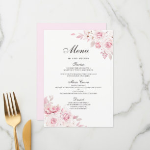 Menú de cena de Boda floral rosado Rubor