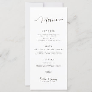 Menú de Cena de Boda Minimalista Blanco Moderno