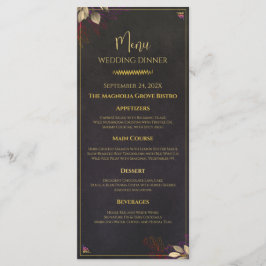 Menú de cena de boda moderno de carbón negro y dor