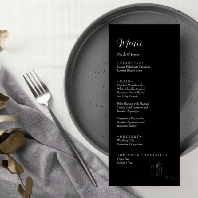 Menú de cena de boda simple en blanco y negro ROE (Subido por el creador)