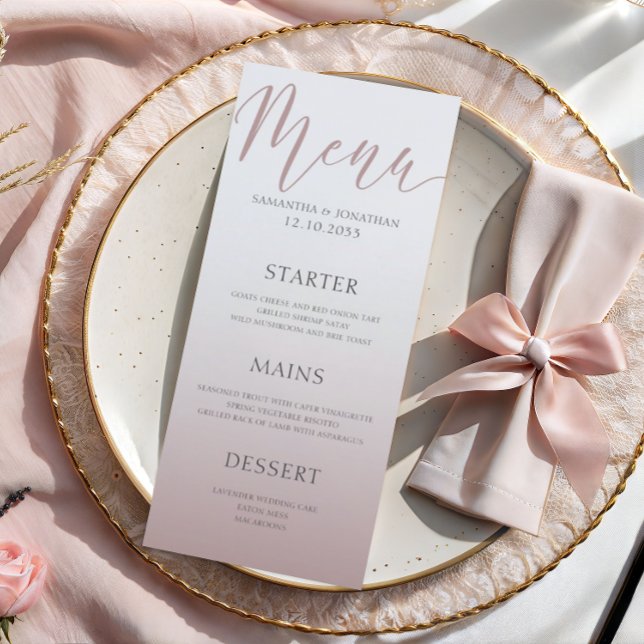 Menú de Cena de Boda Simple Mínimo de Oro Rosa (Subido por el creador)