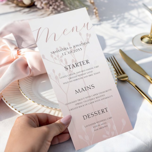 Menú de Cena de Boda Simple Moderno de Oro Rosa (Subido por el creador)