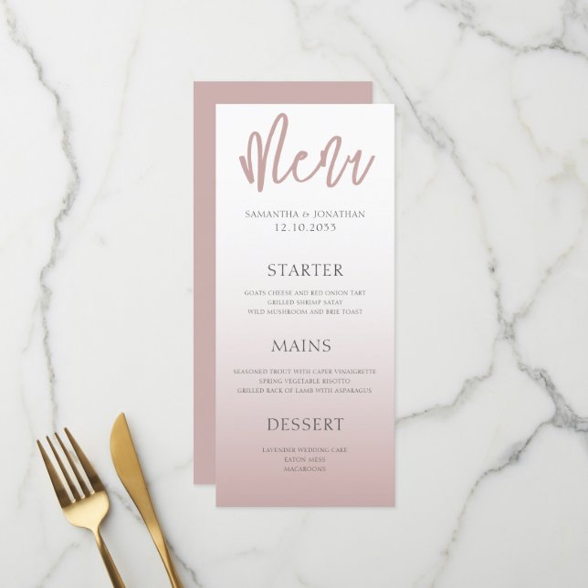 Menú de Cena de Boda Simple Moderno de Oro Rosa (Anverso/Reverso In Situ)