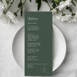 Menú de cena de boda simple verde oscuro y blanco 