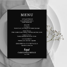 Menú de Cena de Boda Simple y Elegante en Negro