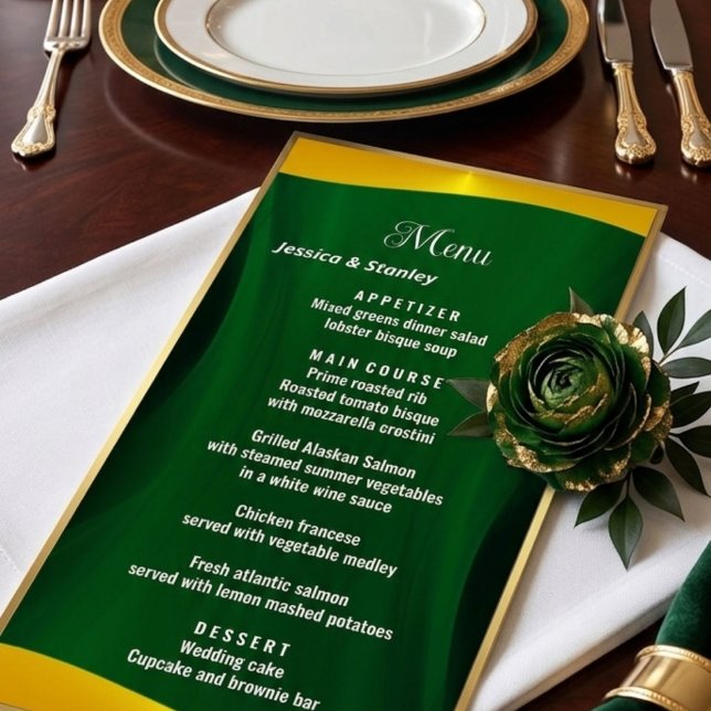 Menú de cena de boda simple y elegante esmeralda v (Subido por el creador)