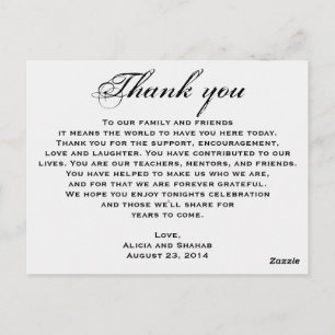 Menú de cena de Boda y carta de agradecimiento