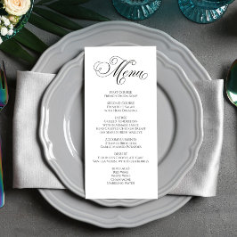 Menú de cena de caligrafía Boda blanco y negro