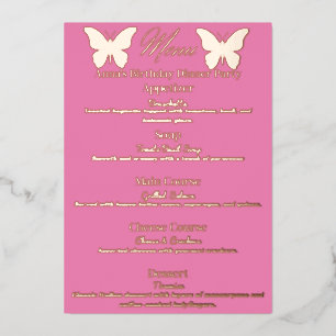 Menú de Cena de Cumpleaños con Tema de Mariposas