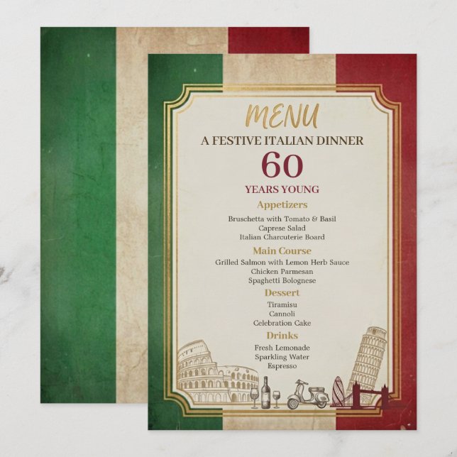 Menú de cena de cumpleaños número 60 con estilo vi (Anverso / Reverso)