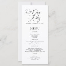 Menú de Cena de Ensayo con Letra Elegante One Day